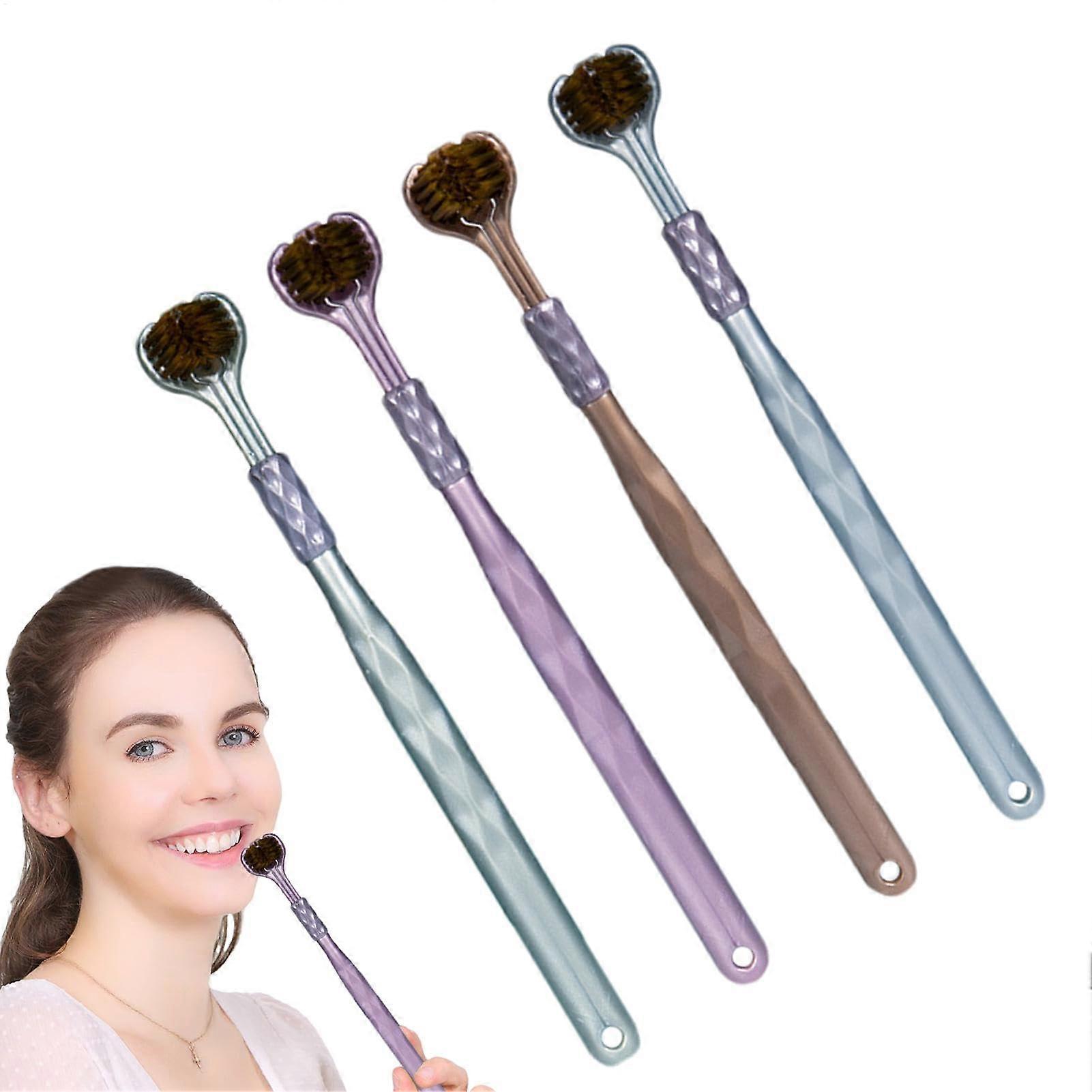 Soft toothbrushes with triple head – Threesided toothbrush for adults, 4 pieces