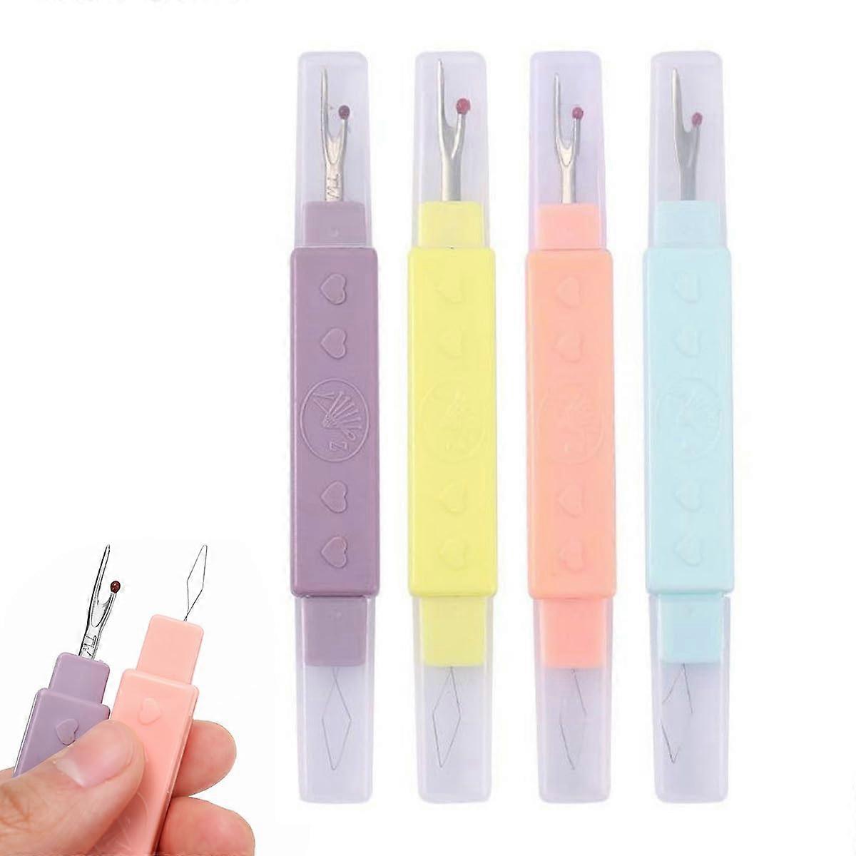 Pack of 4 Seam Ripper, 2in1 Needle Threader, Portable Thread Cutter with Cap