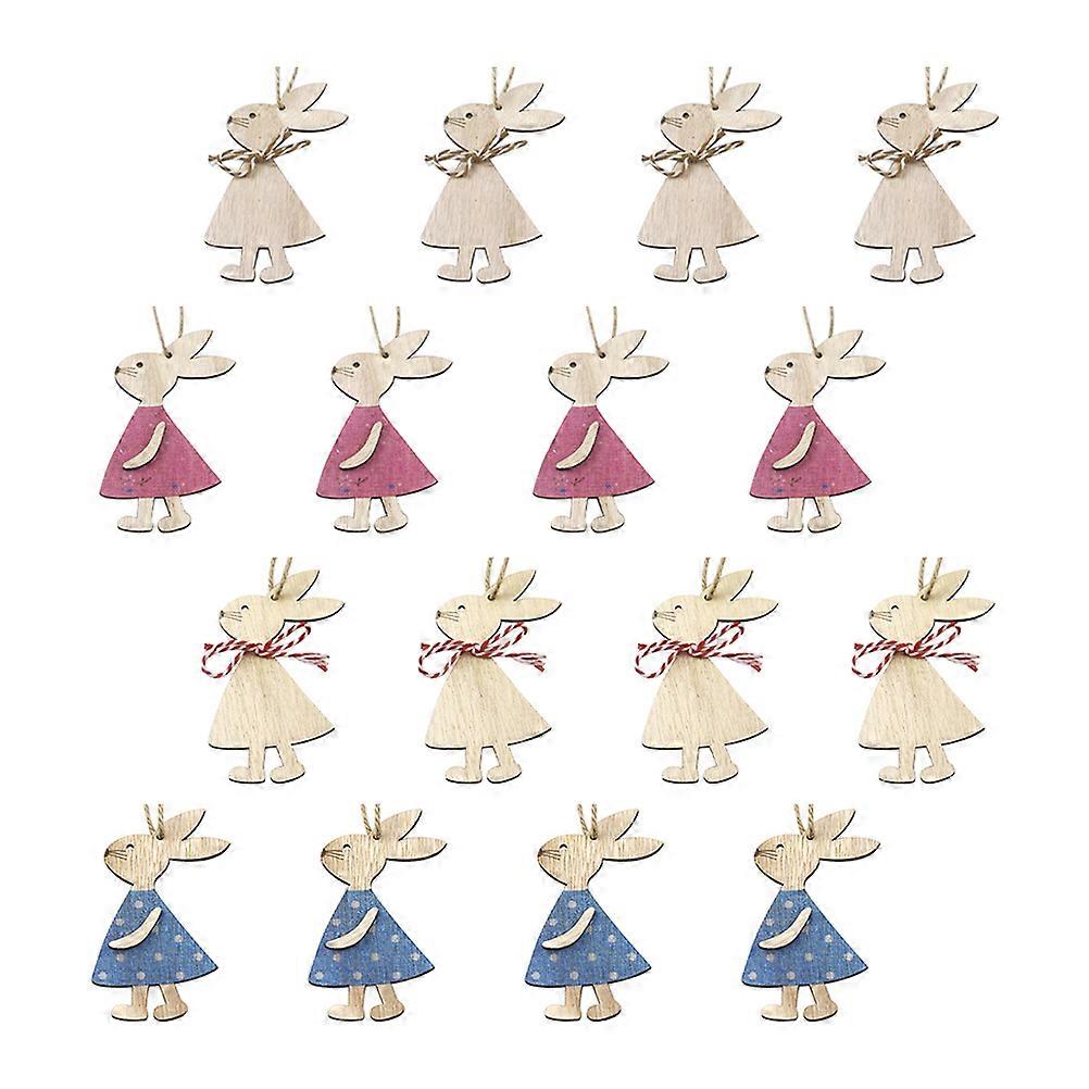 Wood Rabbit Decoration Easter Celebration Home Decor Assorted Color 16Pcs