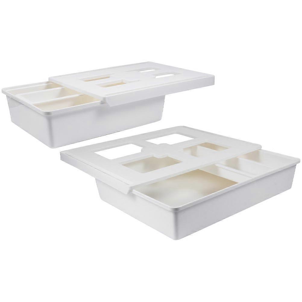 Creative Stationery Storage Box Desk Drawer Organizer White ABS PP Material 2 Pcs