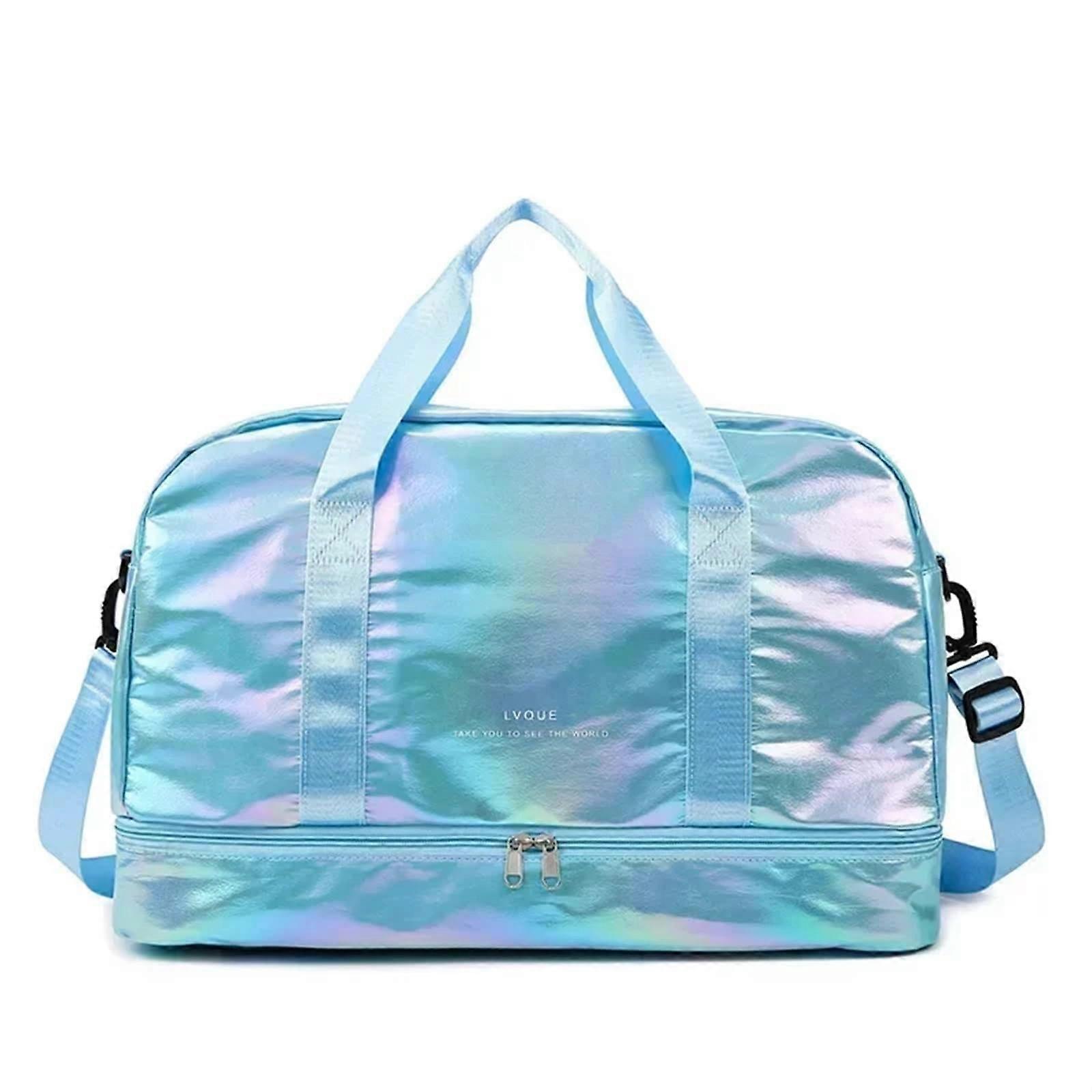 Travel Bag for Women Large Capacity Gym Shoulder Handbag with Dry Wet Separation in Blue