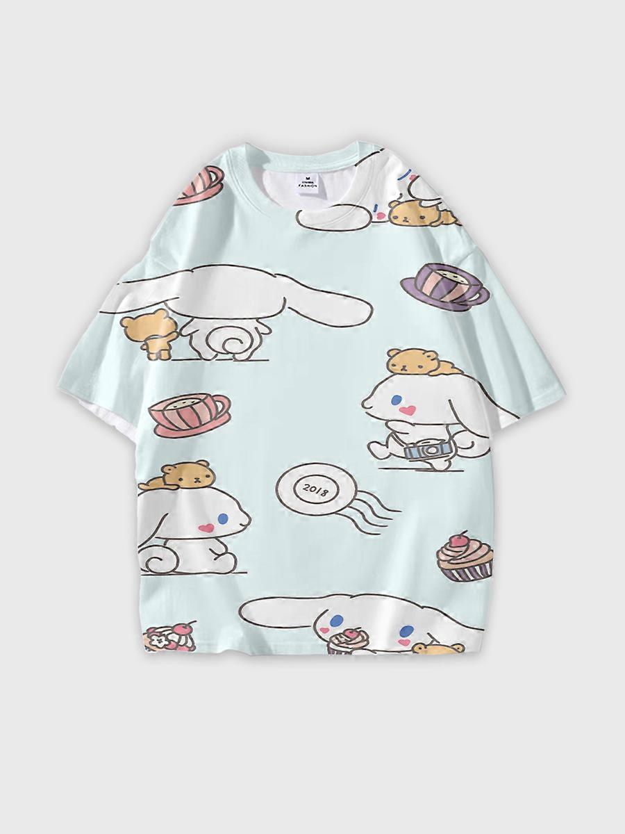 T-shirt round neck Cartoon Pattern loose short sleeve E2528