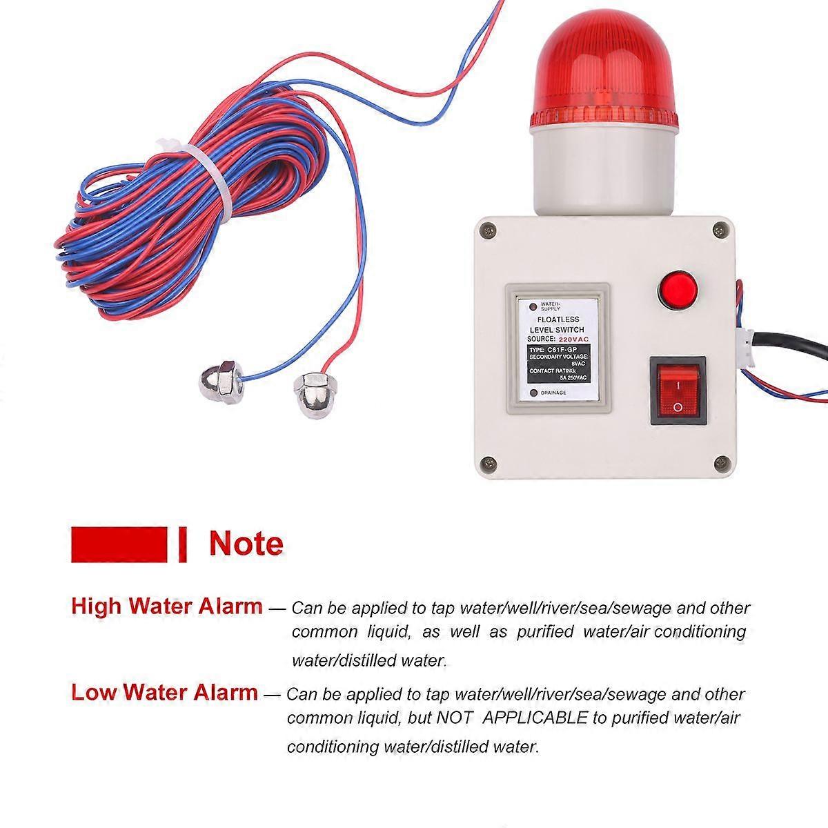 Water Level Indicator Alarm Water Level Alarm Sensor Waterline Indicating Alarm Low or High Water Level Sensor Alarm with Silencer Switch