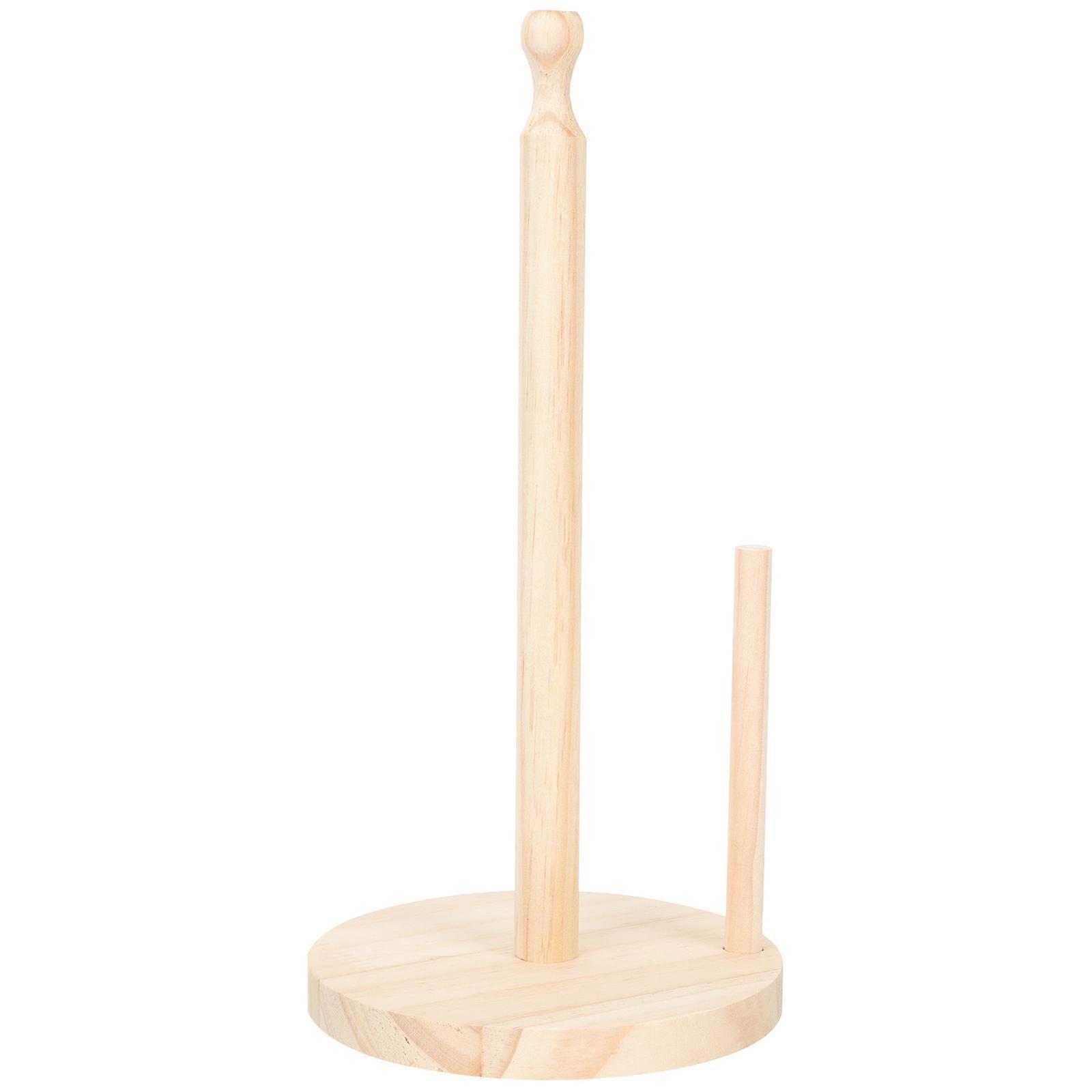 Light Yellow Wooden Roll Paper Rack for Kitchen Storage Holder with 2 Sticks for Paper Towels