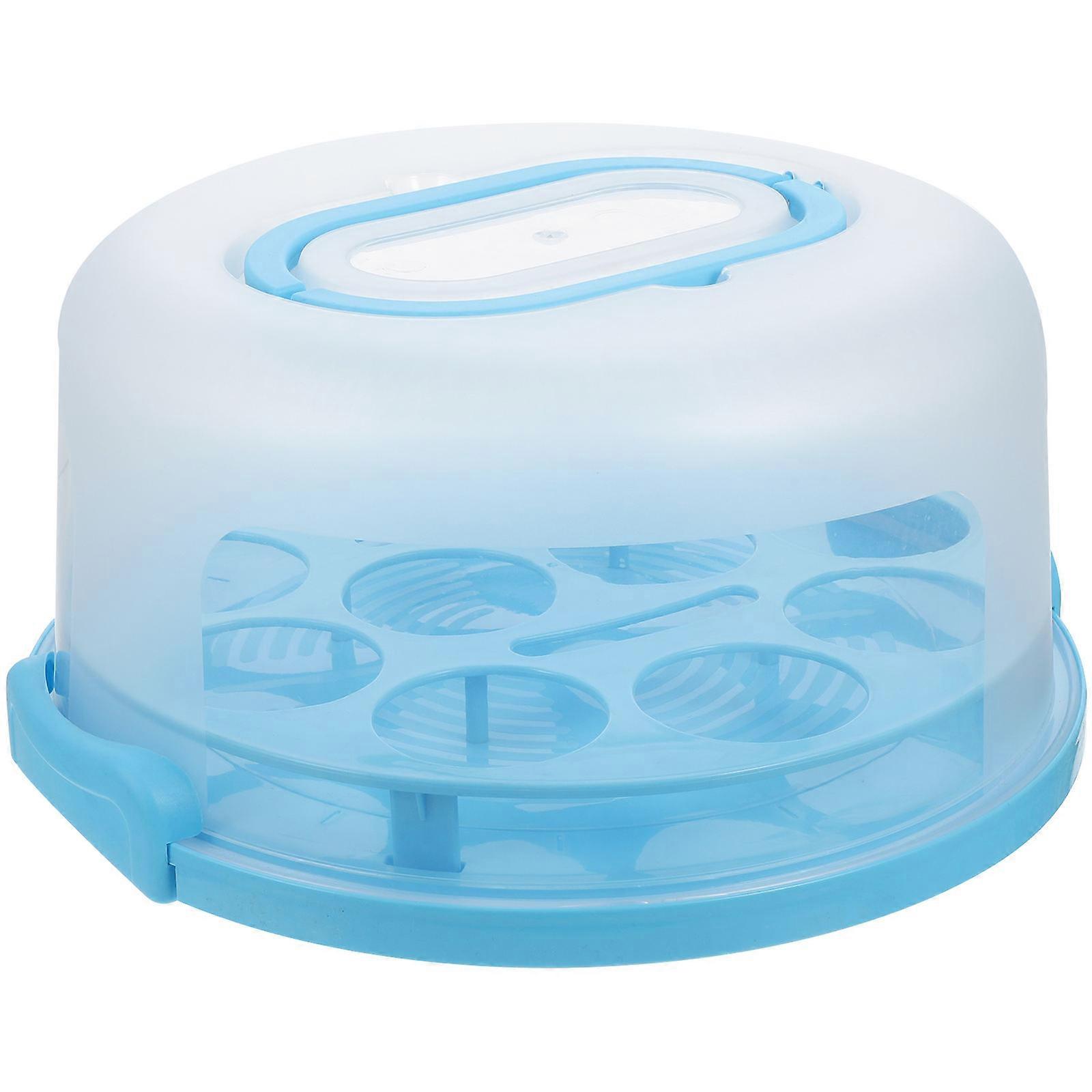 Blue Reusable Cake Box with Lid and Handle for Outdoor Camping and Storage Use 7.5"x4.3"