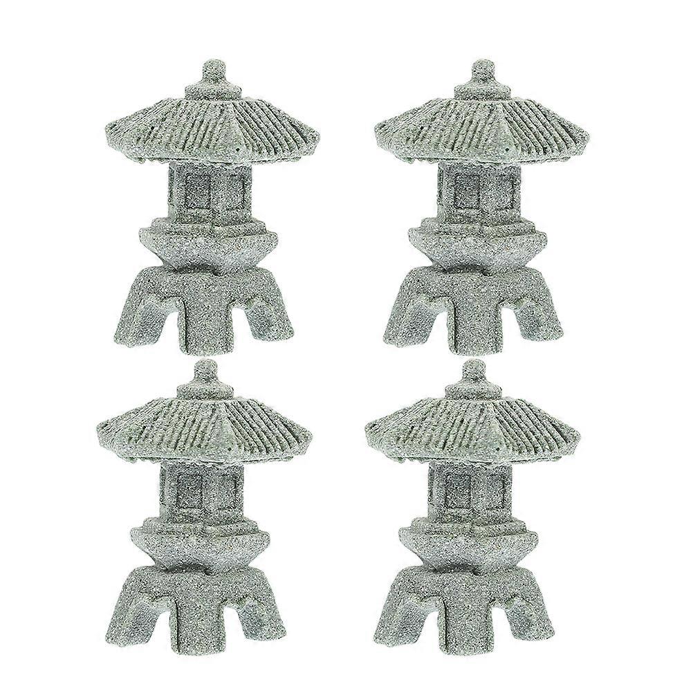 Mini Landscape Ornament Set of 4 Stone Pavilion Figurines for Garden Yard Decor Assorted