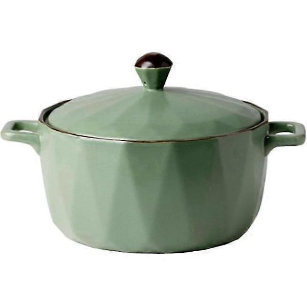 蓋付きセラミックラウンドポットオーブンセーフ、蓋付きセラミック調理器具ハンドル-グリーン-35oz 1000mlグリーン