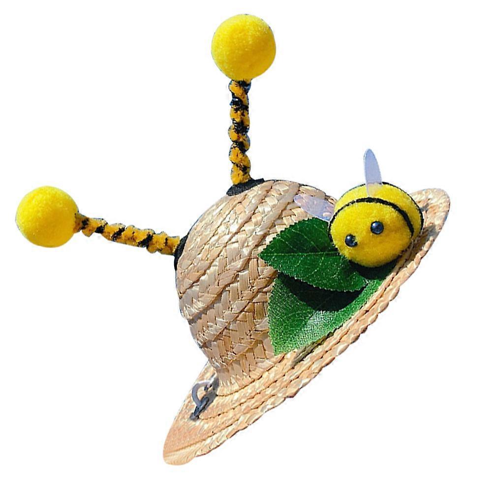 Yellow Hat Adjustable Dog Cap with Bee and Leaves for Spring Summer Use Size Options Available
