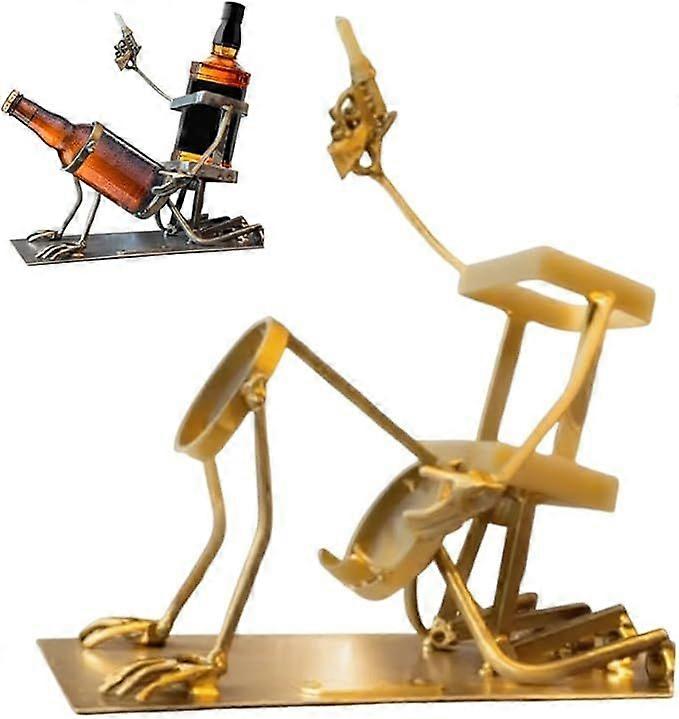 Whiskey Bottles Stand Wine Rack Novelty Metal Humanoid Designed Bottle Holder for Coke Liquor Wine Beer Steampunk Style Beverage Display Stand for Hom