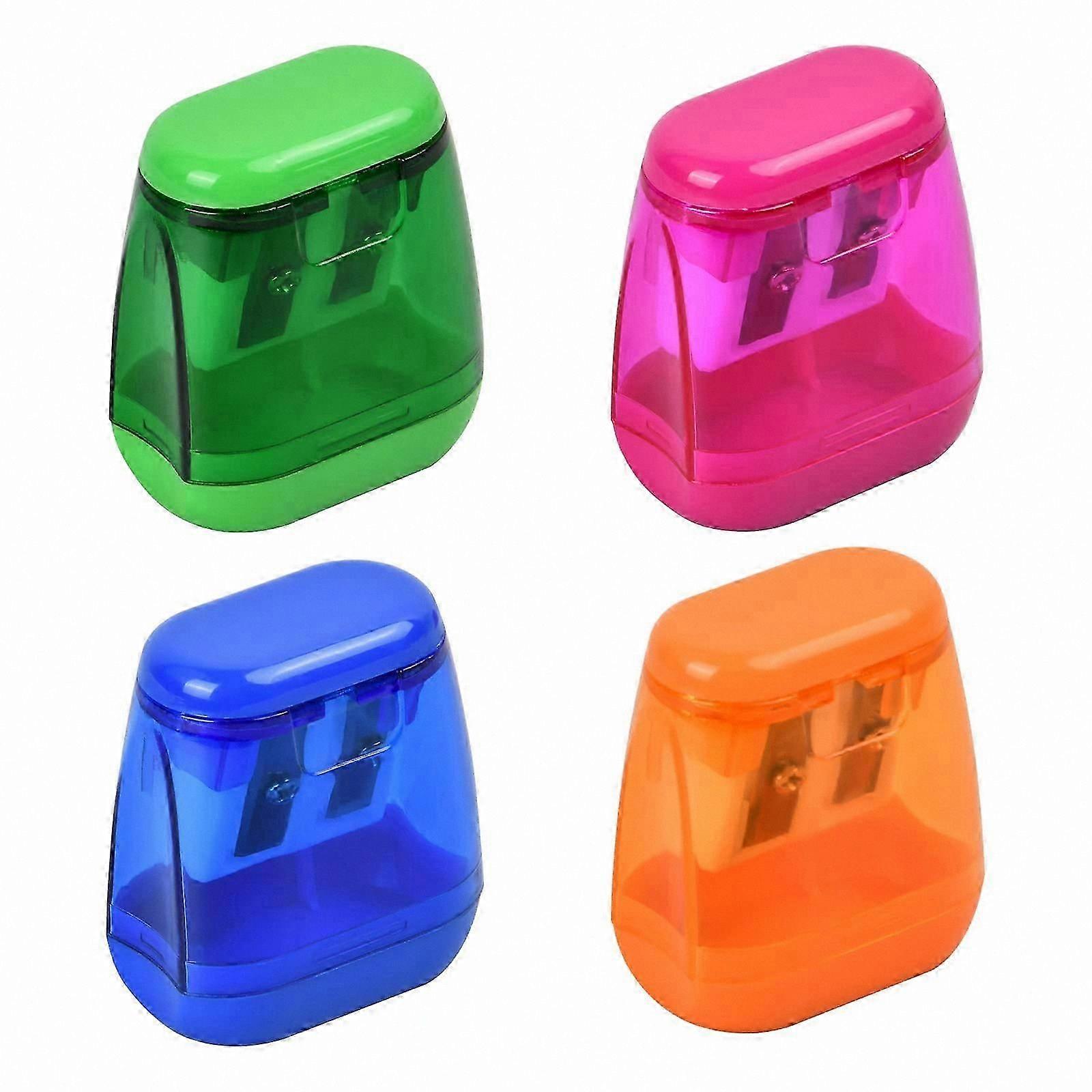 4 Pack Dual-Hole Pencil Sharpener with Cover, Assorted Colors