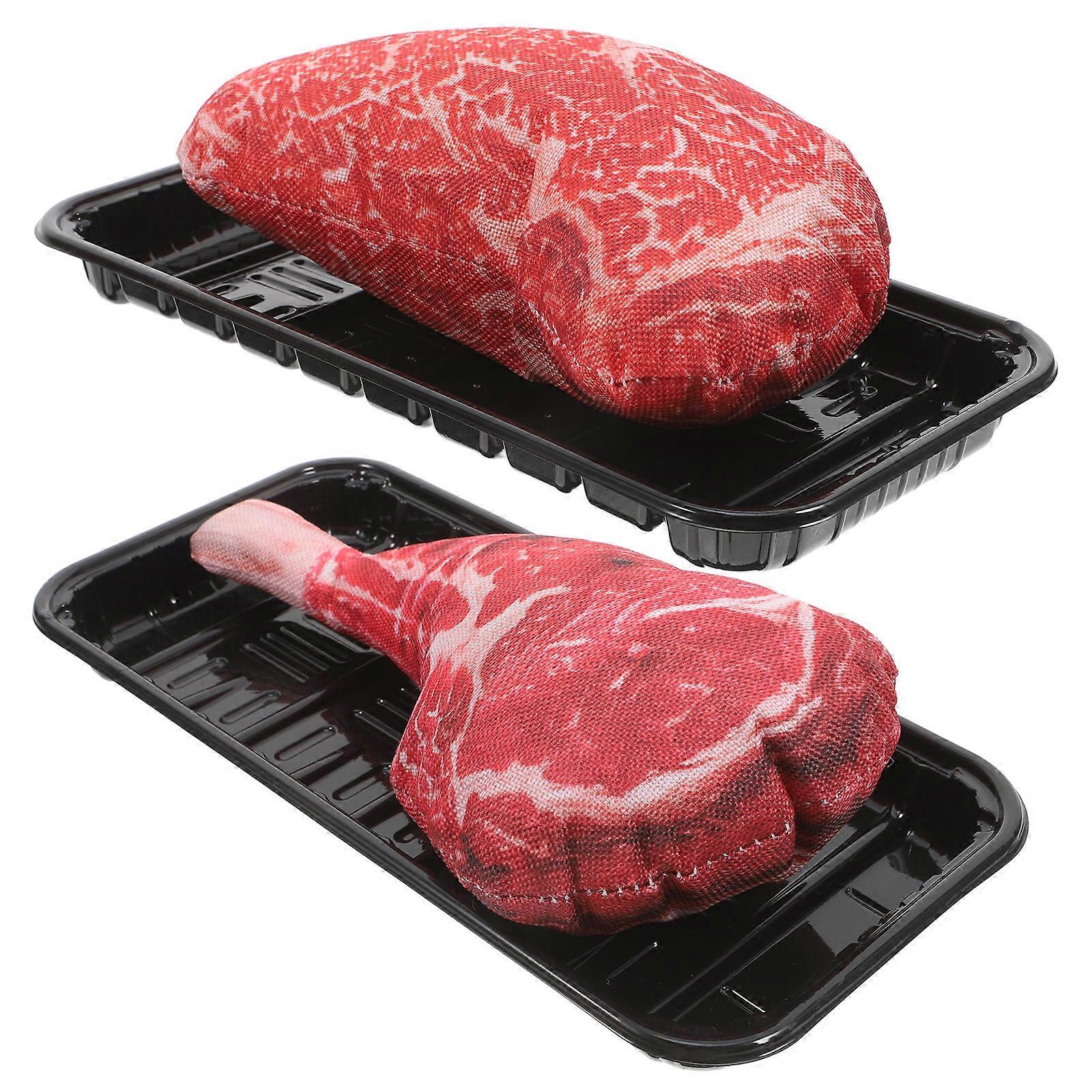 2 Sets Realistic Artificial Beef Steak Models for Home Decor Scene Photo Props High Simulation Meat Ornaments