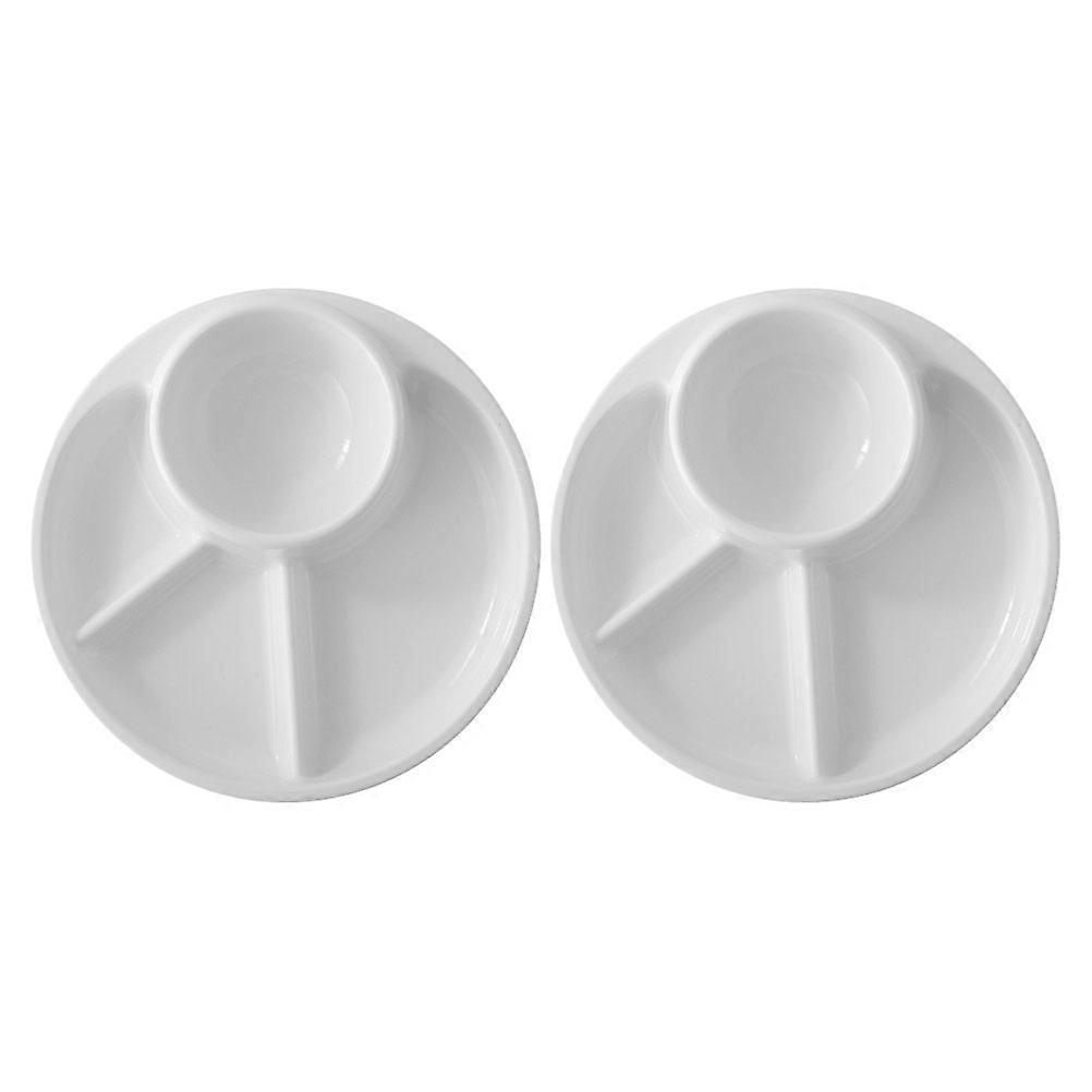 Compartment Food Storage Plate 2Pcs White Round Edges Suitable For Children And Health-Conscious Users Prevent Food Mixing