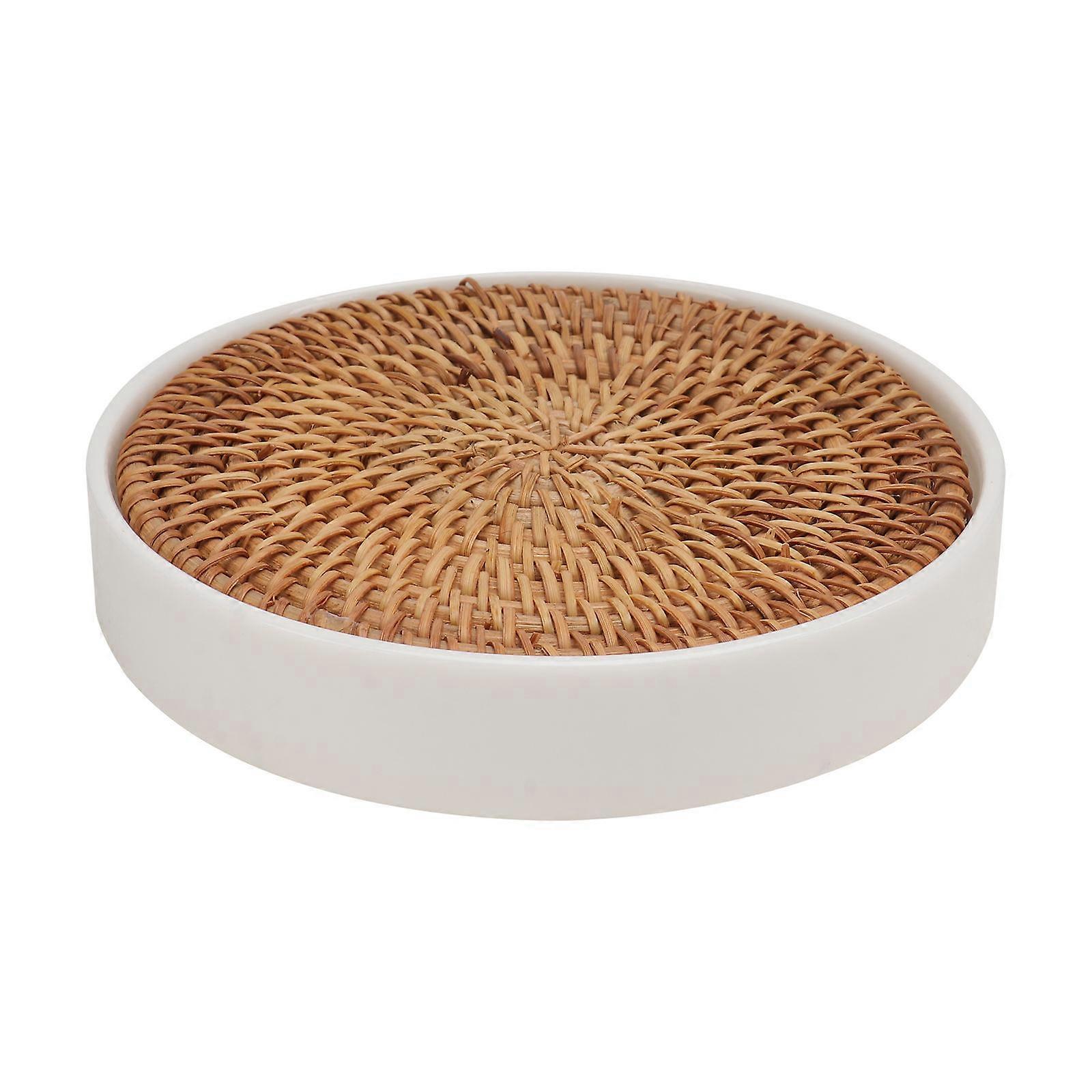 Rattan Storage Tray for Tea Cups, Practical Teapot Plate, Fine Workmanship, Simple Design, Tea Accessory for Home and Kitchen Use
