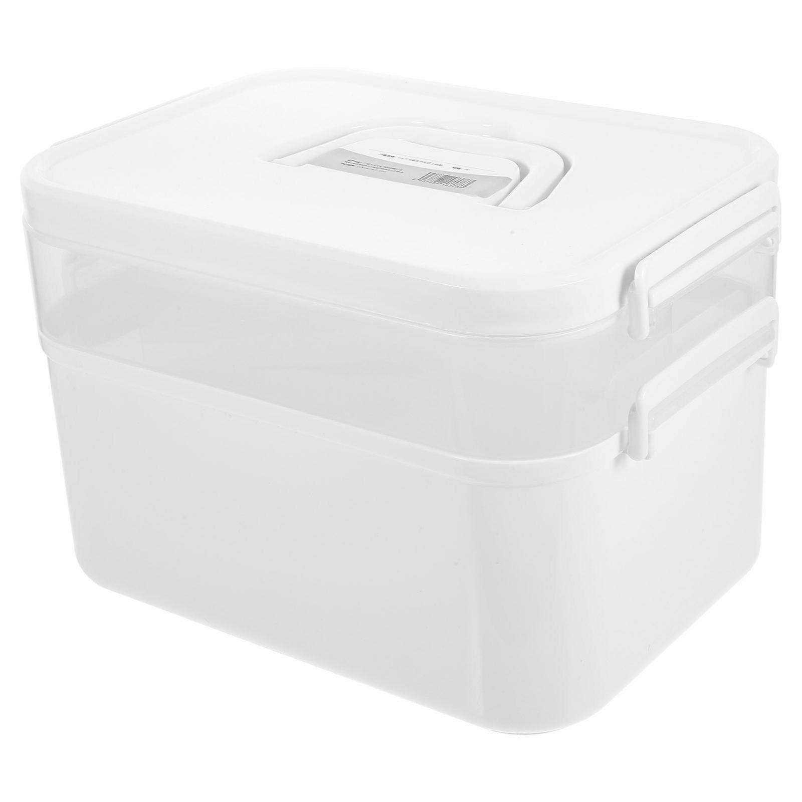 Manicure Kit Box Rectangular Nail Art Supplies White Pp Portable with Handle for Organization 1Pack