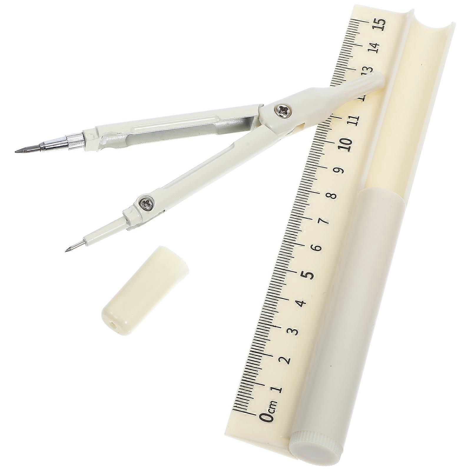 Multi Function Compass Pen Ruler Set for Geometry Drawing and School Supplies Yellow Plastic Metal