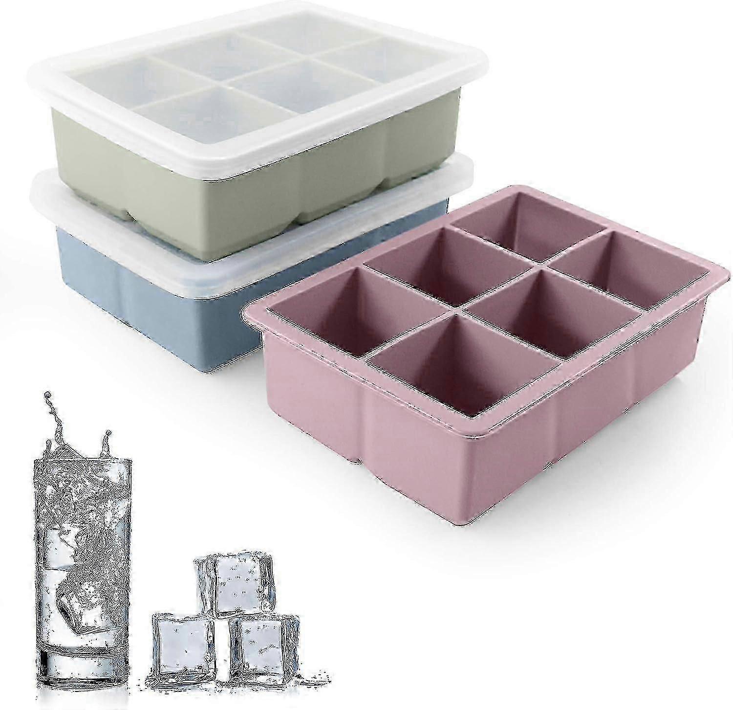 3 Pack - Silicone Ice Cube Molds With Removable Lids, Reusable (blue, Green, Pink)