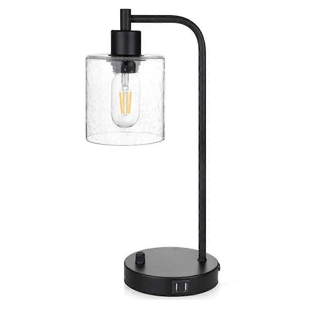 Industrial Retro Desk Lamp With Glass Shade, Rechargeable USB, Push-Button Switch, For Office Bedroom Living Room Dorm