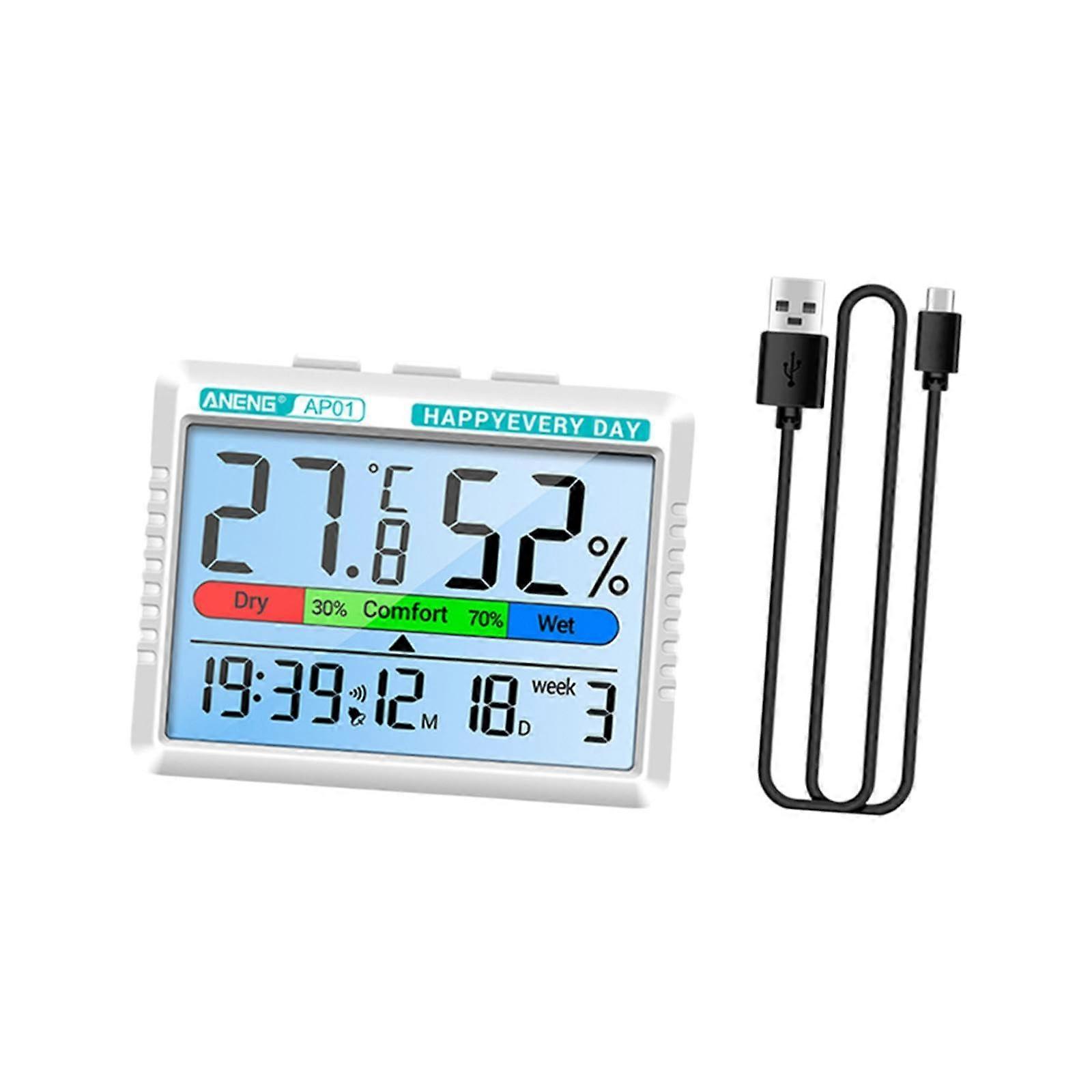 Digital Thermometer Hygrometer Indoor Room Meter Portable Multi-Scene Measurement Weather Station Gray Cat Design