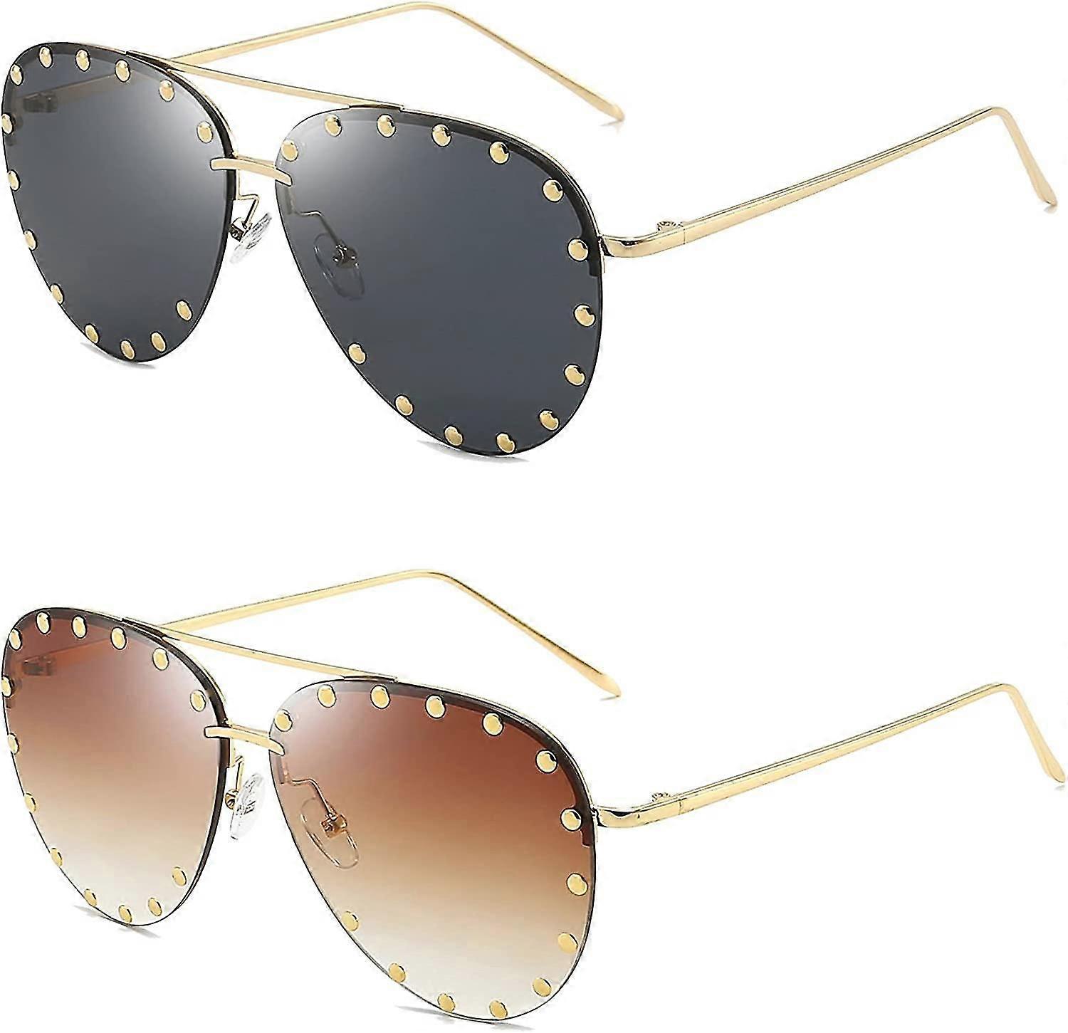 Women\'s Studded Aviator Sunglasses Metal Frame UV 400 Studded Sunglasses For Women Fashion Studded Aviator  main image 3