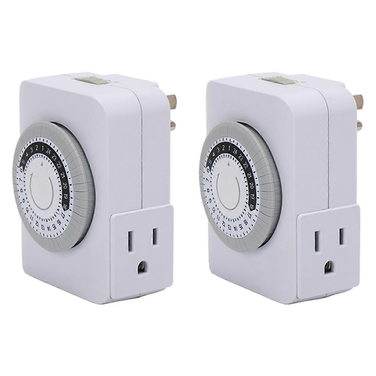 US Plug, 2Pcs 24-Hour Outlet Timer with 2 Grounded Outlets,Programmable Timer for Electrical Outlet