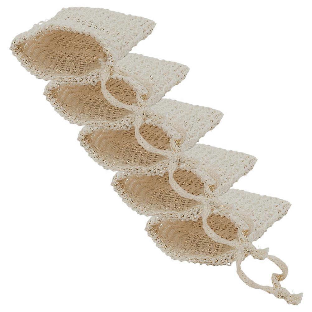 Cotton Linen Soap Storage Accessories Beige Drawstring for Exfoliation 5Pcs