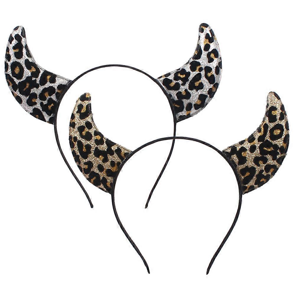 Leopard Headband Ox Horn Headbands Headwear Fabric Assorted Color Hair Shaping 2Pack