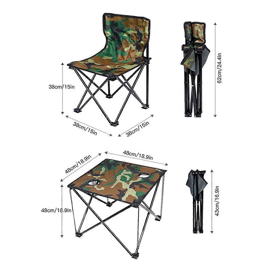 Portable Folding Camping Table & 4 Chairs Set 48x48x43cm Light