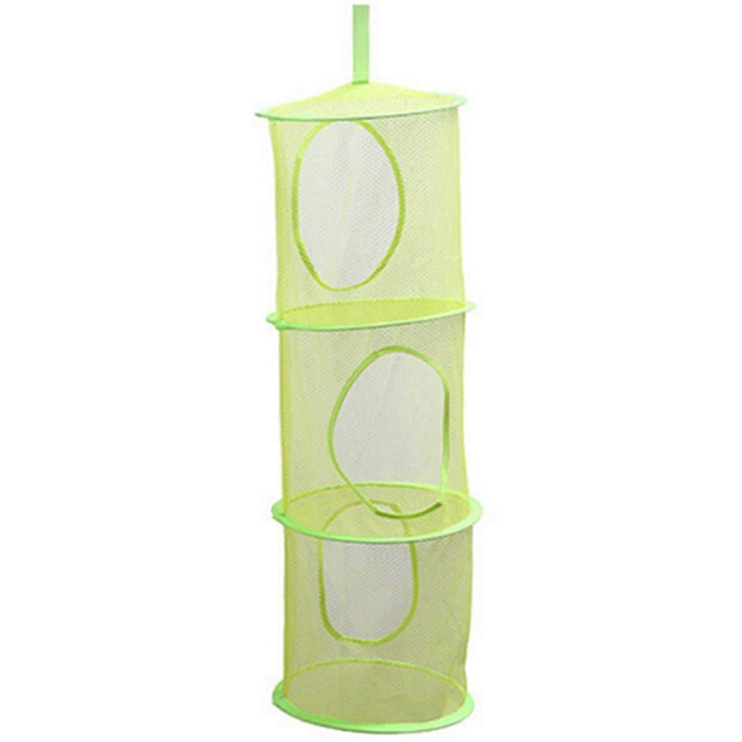3 Compartments Hanging Bag Useful Mesh Cloth Foldable Organizer Storage Basket for Home