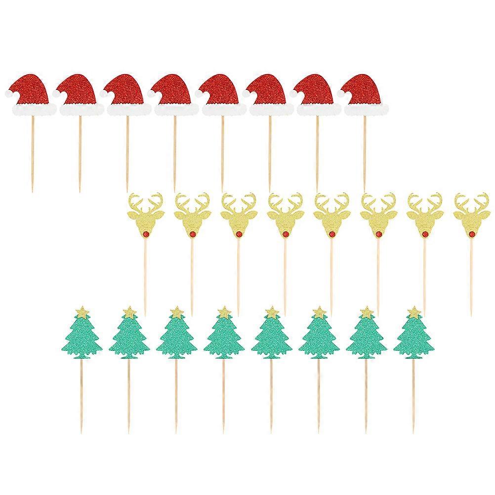 Assorted Color Christmas Cake Toppers Paper Safe and Hygienic for Party Decor 24pcs