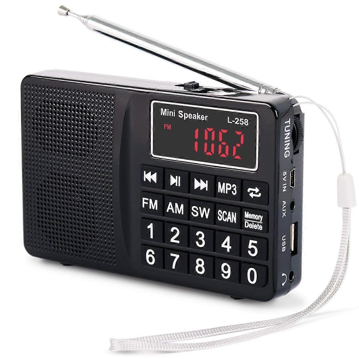 Small Radio Portable and Mains, AM(MW)/SW/FM Radio Rechargeable with Bass Speaker, Large Button and Display. Stores Stations Automatically(NO Manual M