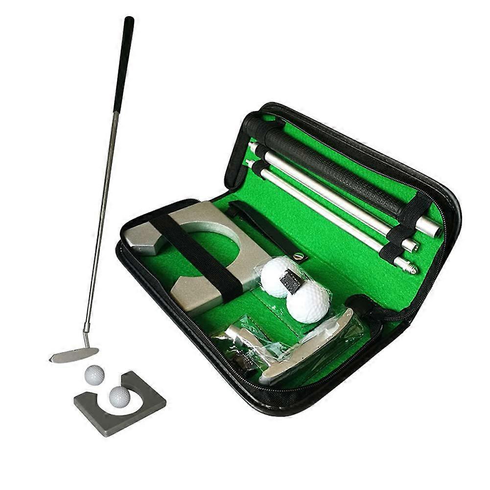 Portable Golf Putter Kit Ball HoleCup Golfer Training Set With Box For Travel And Indoor Putting Practice Silver
