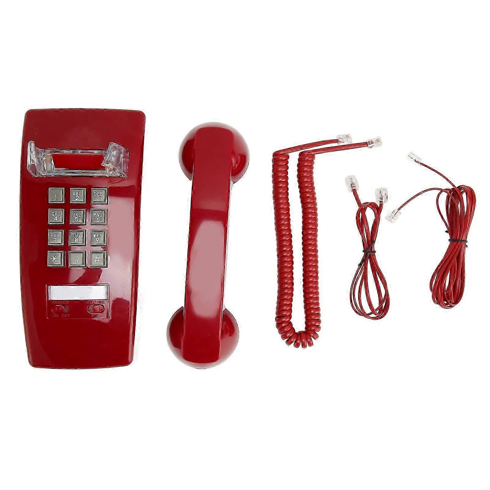 Old Style Retro Wall Phone Waterproof Landline Corded Telephone with Handset Volume Control for Home Hotel Office Red