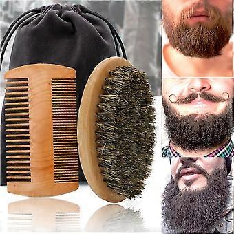 Professional Soft Mane Bristle Wood Beard Brush Hairdresser Shaving Brush Comb Men Mustache Hair Comb Kit
