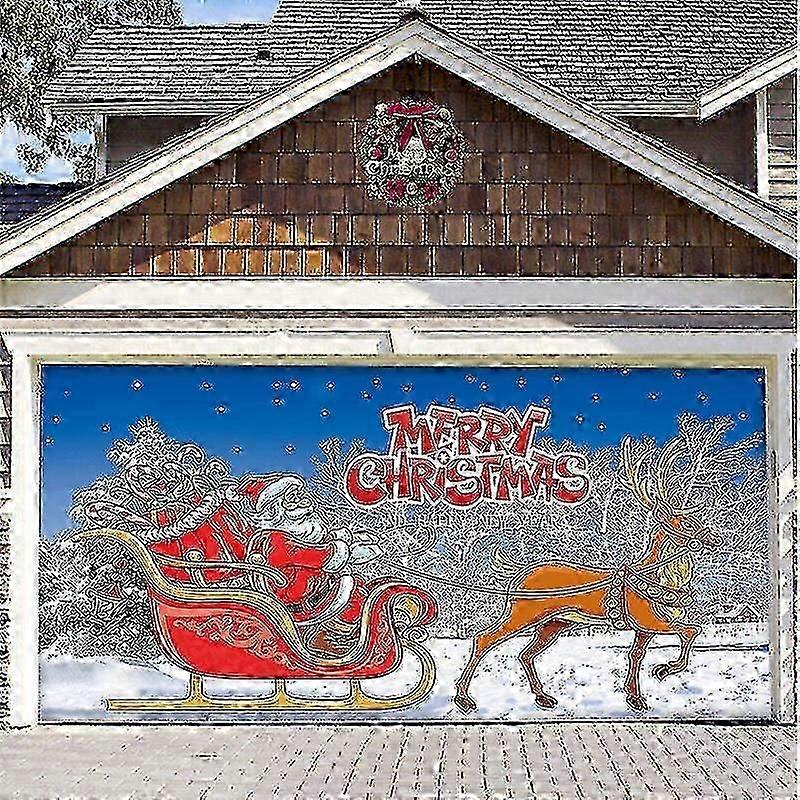 Merry Christmas 7x16 Ft Holiday Garage Door Cover Large Door Cover
