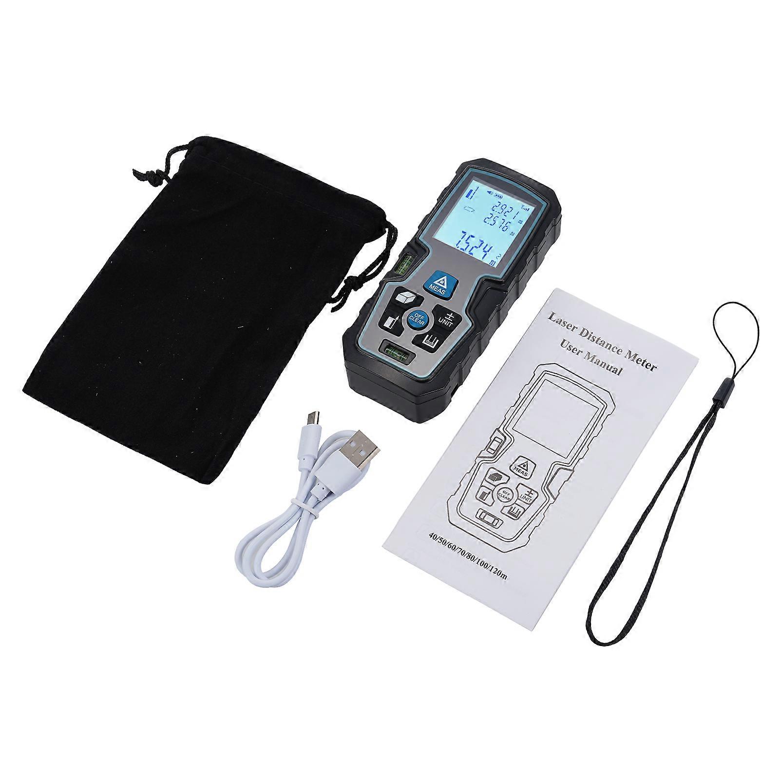 Handheld Laser Measure with Double Level Bubble, 20 Memory, Black, 11.5x5x3cm