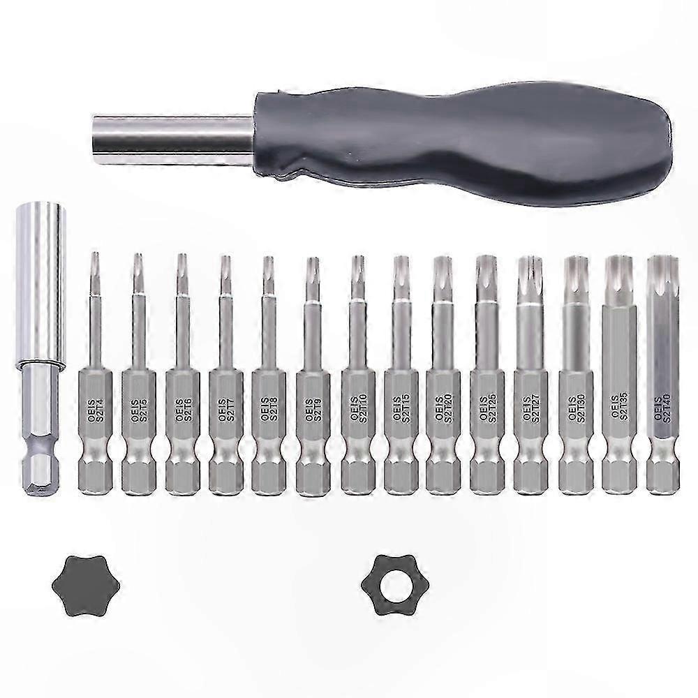 Magnetic Hex Shank Star Drill Bit Set - 16PCS S2 Steel Torx Security Bits