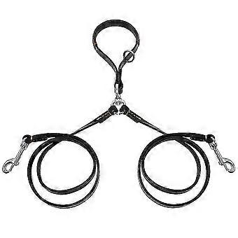 2-Way Leather Double Dog Lead Coupler Leash for Walking Two Dogs Together Safely