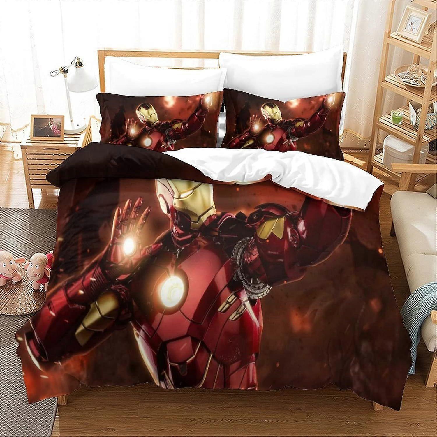 Bedding Double Bed Set Iron Man Printed Double Size Bedding Sets Super Soft Microfiber Duvet Covers with Zipper with Pillowcases Hypoallergenic 140x20