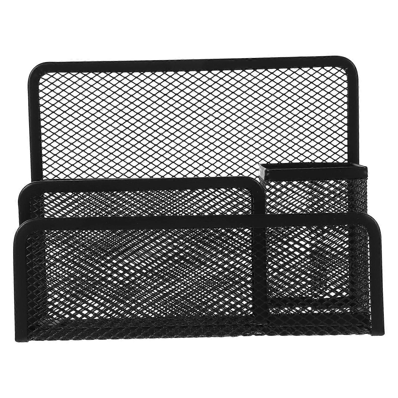 Iron Mesh Desktop Organizer Pen Holder for Desk File Holder Black