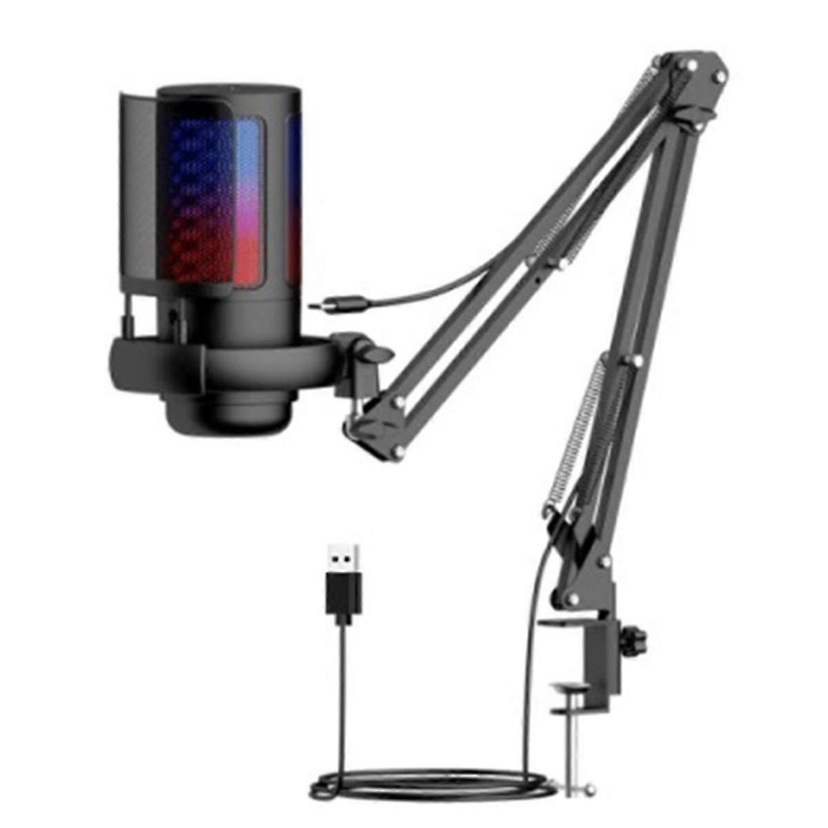Gaming Rgb Recording Microphone With Adjustable Arm Stand Usb Desktops Condenser Mic For Podcasting Streaming