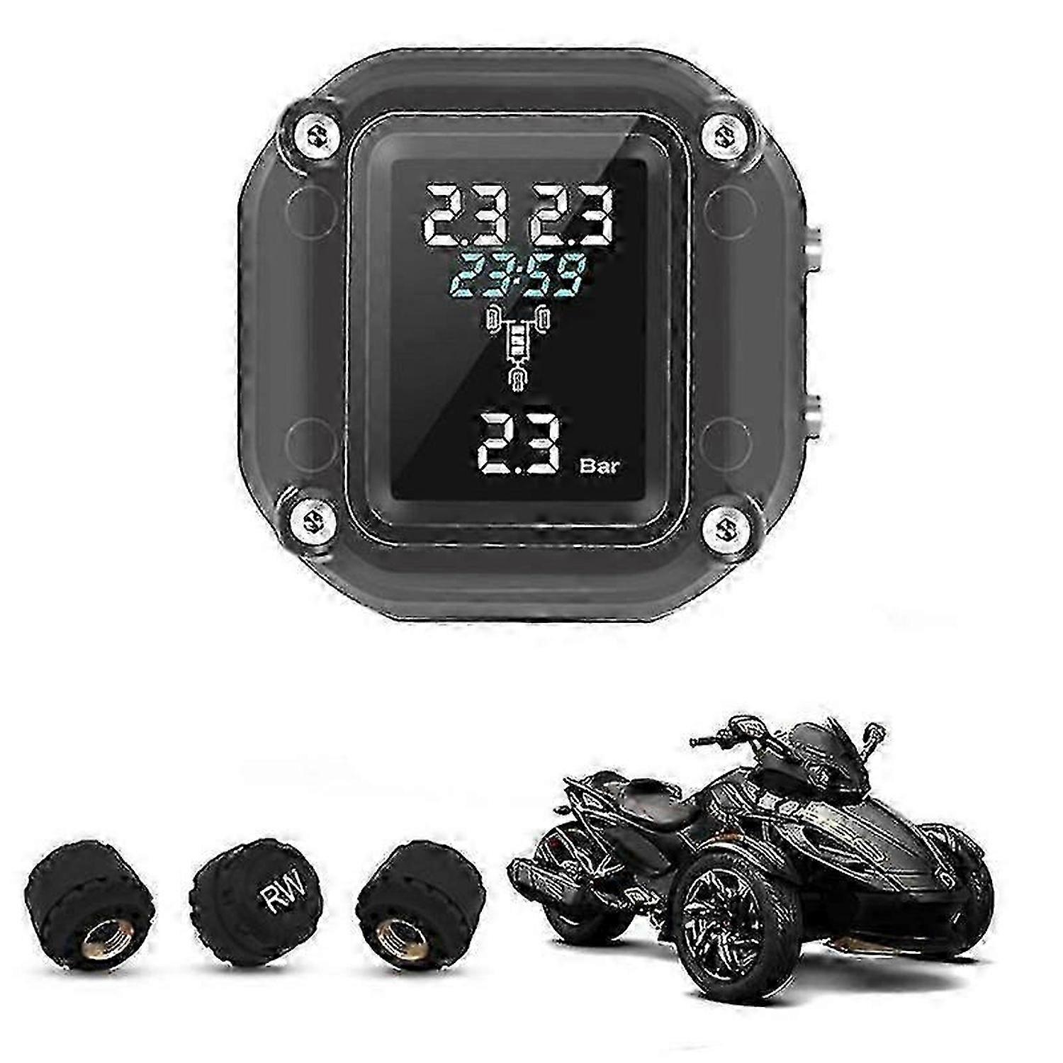 Trikes Motorcycle Tpms Motor Tire Pressure Tyre Temperature Monitoring Alarm System With 3 External Sensors For 3 Wheelers