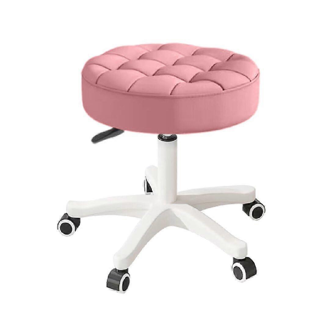 Round Rolling Stool With Wheels Leather Height Adjustable Swivel Drafting Stool For Home Office Salon Pink Pack Of 2