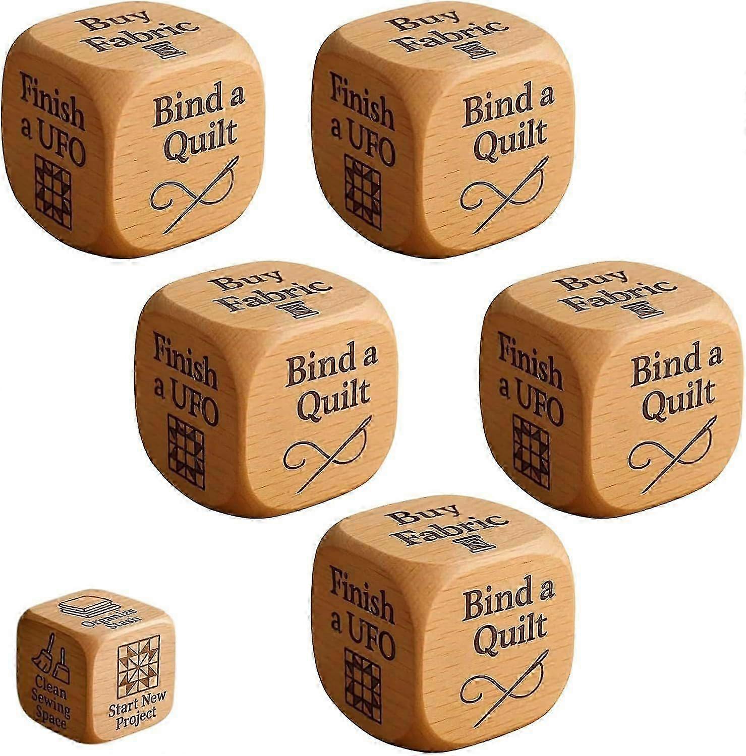 Quilters Dice, Handmade Wooden Quilting Decision Dice with 6 Engraved Sewing Tasks, Fun Gift for Quilters, Sewists & Craft Lovers to Add Excitement to