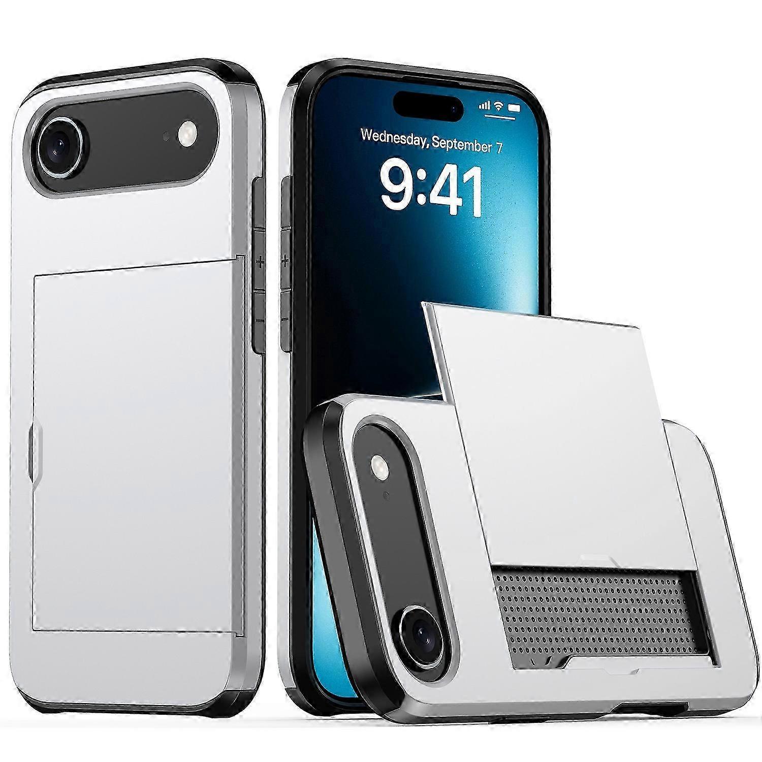 Grey TPU + PC Phone Back Cover Case with Card Holder for iPhone 17 Air