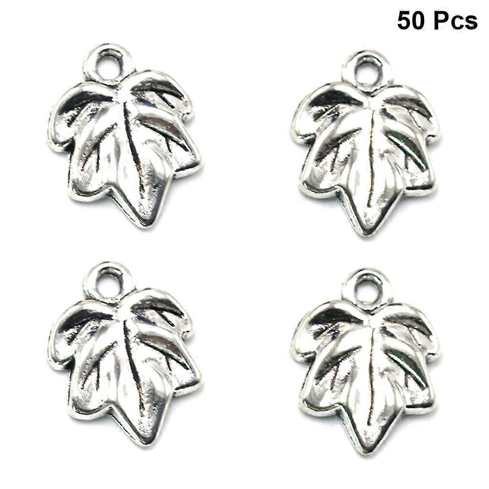 DIY Charm Pendant Set Maple Leaf Alloy for Jewelry Making 50Pcs Silver