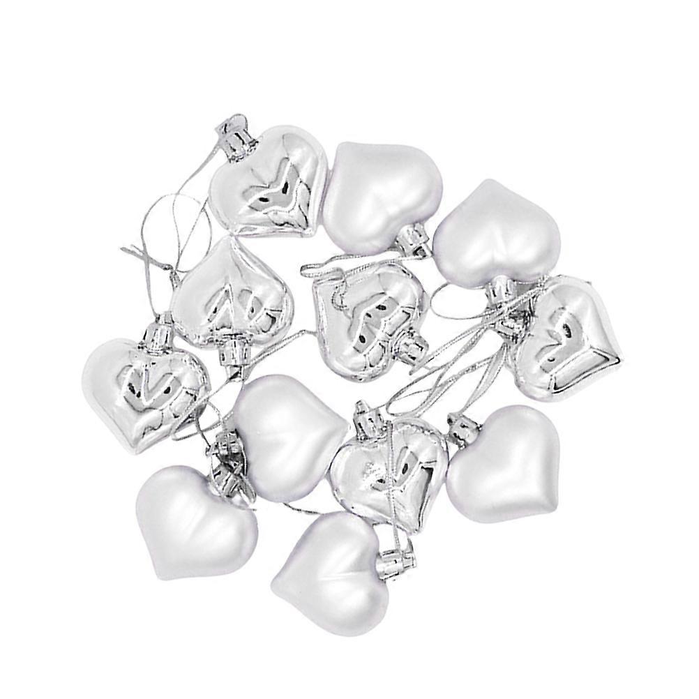 Heart Shape Christmas Pendant Decoration for Xmas Tree 24Pcs Silver Balls