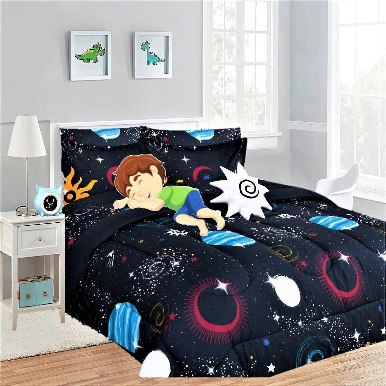 Twin size space #2 planets bedding cover bed in bag comforter, sheet set, pillow case stuffed toy for Kids and Teens