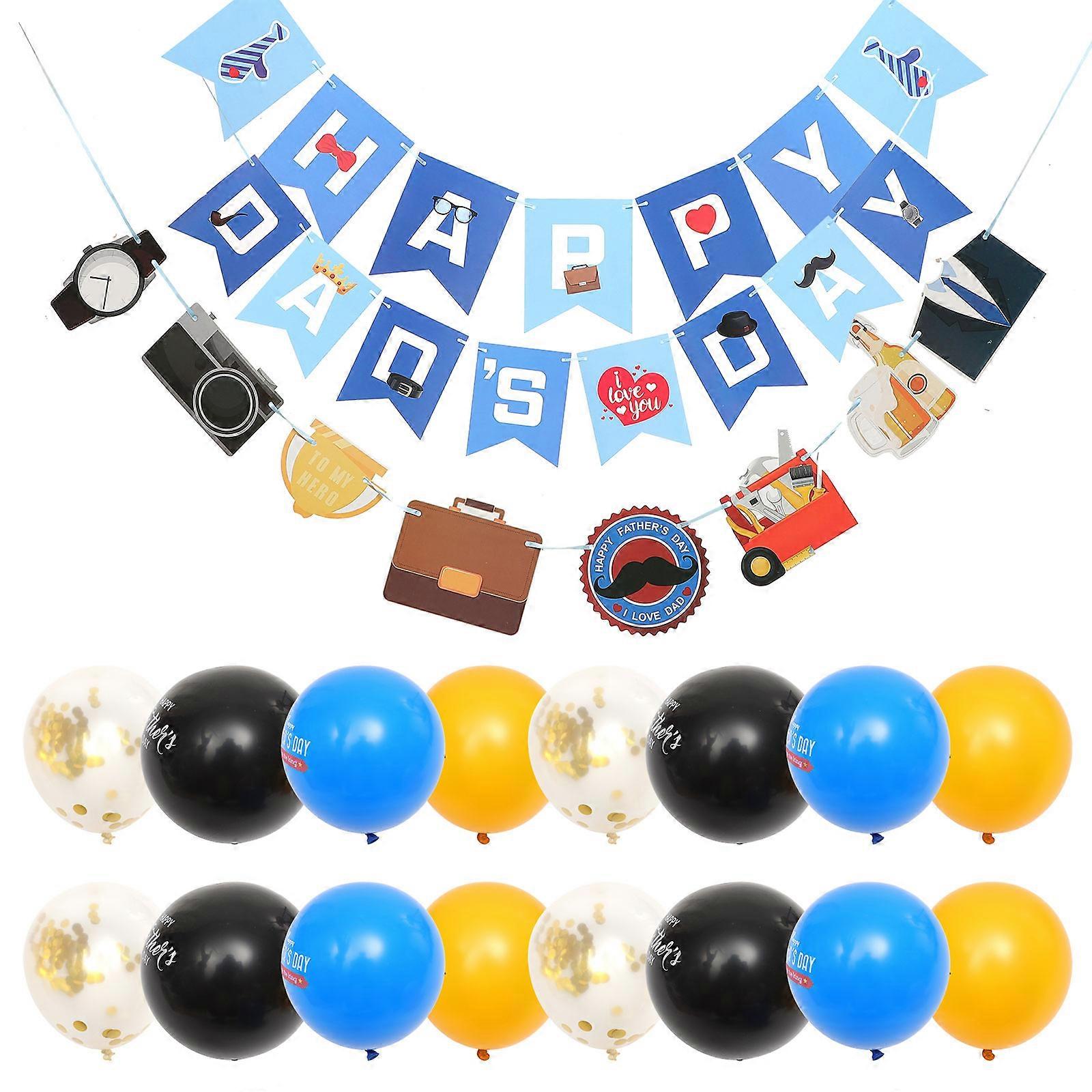 Father's Day Party Banner Decorative Banner for Party with Balloons 2Sets