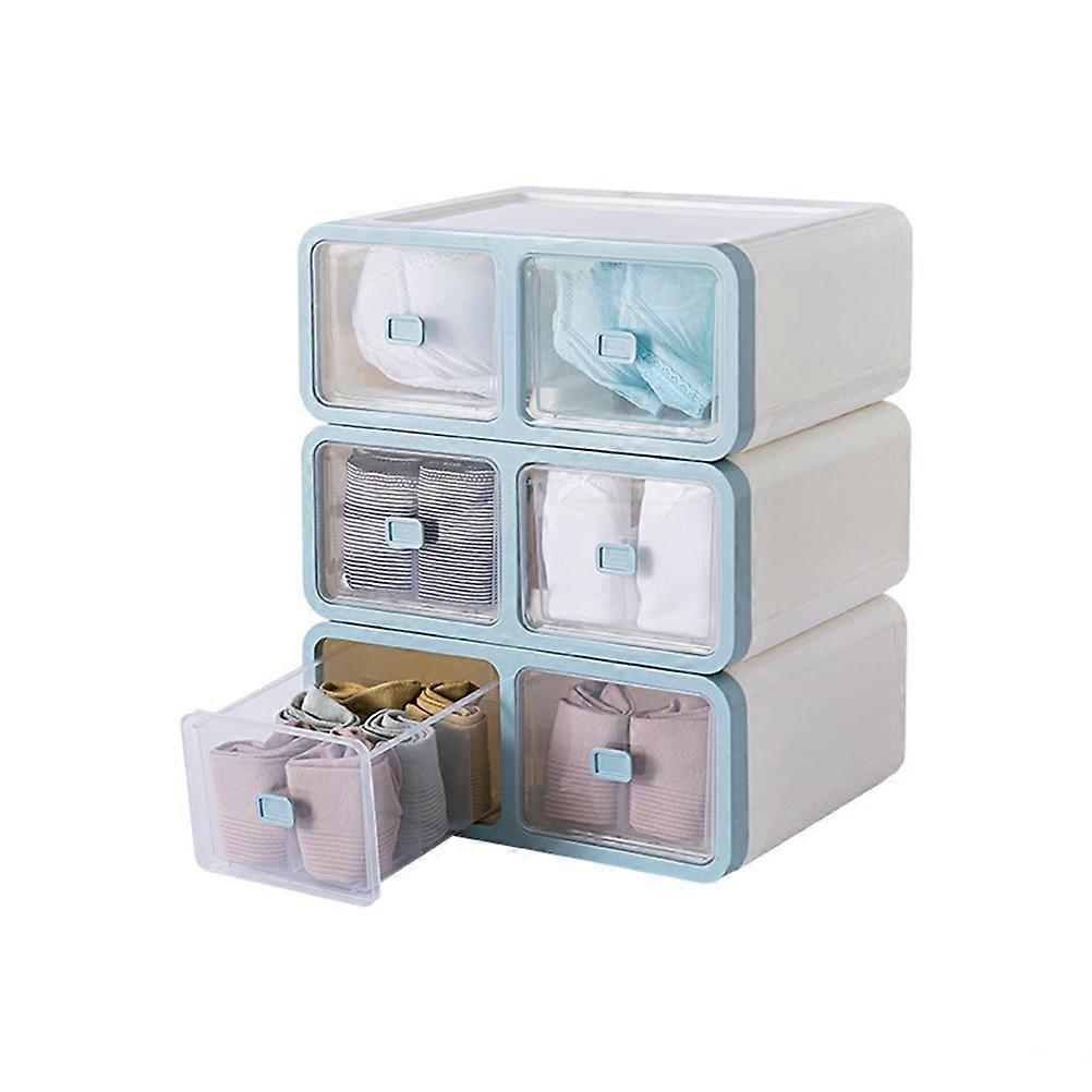 Underwear Storage Box Plastic Organizer for Closet with 16 Grids 2Pcs Blue