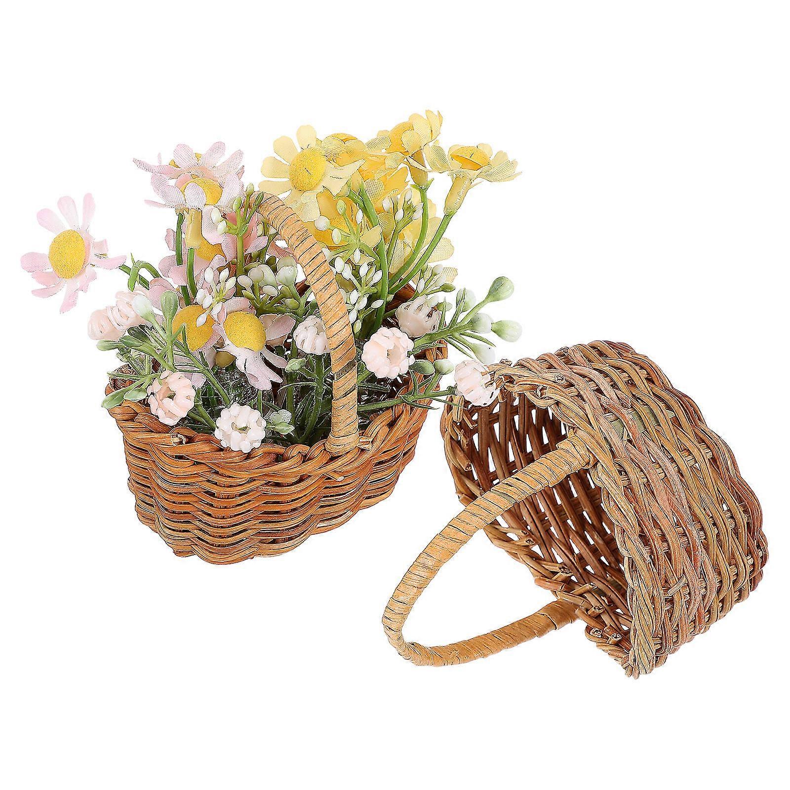 Small Basket with Handle for Storage Use 6Pcs Mini Woven Flower Basket